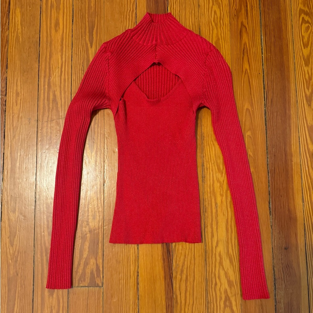 Pink Rose Red Sparkly Cowl Turtleneck Sweater